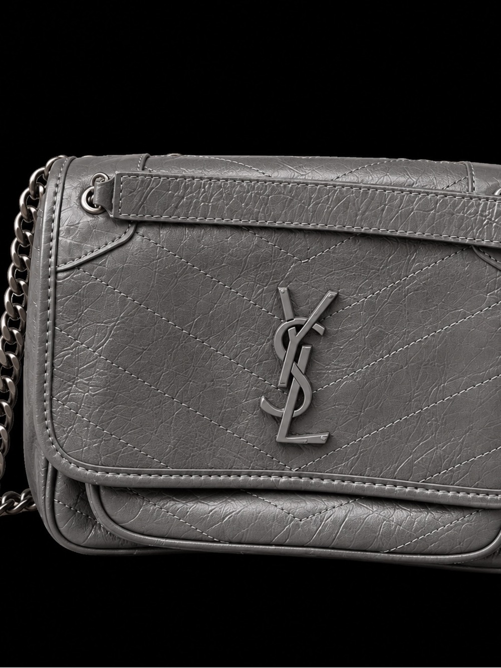 Saint Laurent Gray Quilted Crossbody with YSL Logo
